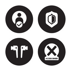 4 vector icon set : Authentication, Airpods, Antivirus, Access denied isolated on black background