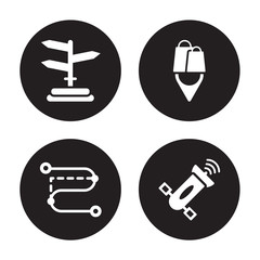 4 vector icon set :, Segment Path, Shopping Pin, Satellite isolated on black background
