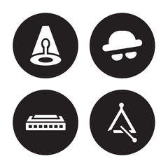 4 vector icon set : music Spotlight, Harmonica, s, Triangle isolated on black background