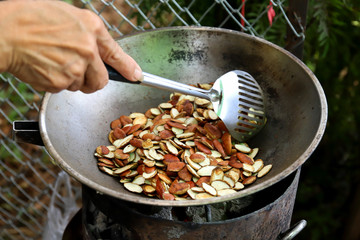Brown Barking deer’s mango, Wild almond (Irvingia malayana),food in the market