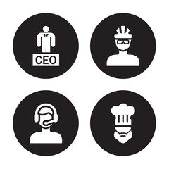 4 vector icon set : Executive Manager, Customer Help worker, Cyclist face, Cook face isolated on black background