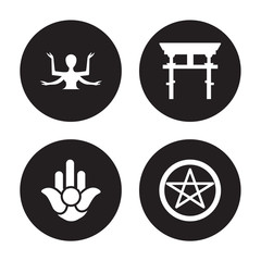 4 vector icon set : Shiva, Semitic Neopaganism, Shinto, Satanism isolated on black background
