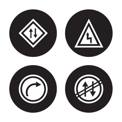 4 vector icon set : Road, Right bend, reverse Prohibited way isolated on black background