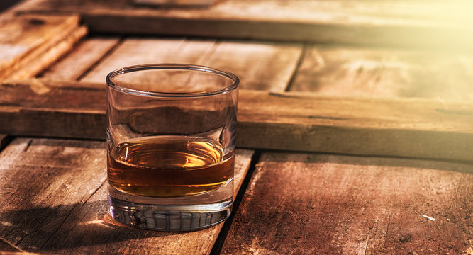 whiskey neat with banner and sun flare