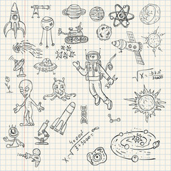 childrens drawings coloring pages on space theme, science and the emergence of life on earth, in the style of Doodle