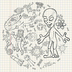 childrens drawings coloring_1_pages on space theme, science and the emergence of life on earth, in the style of Doodle