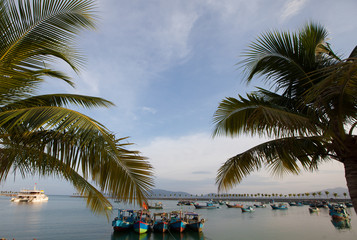 Naklejka na ściany i meble Fishing boat on the sea in Vietnam