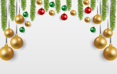 Christmas background with ball on gray background, Copy space. Vector illustration