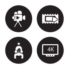 4 vector icon set : Author, actress, animation, 4k isolated on black background