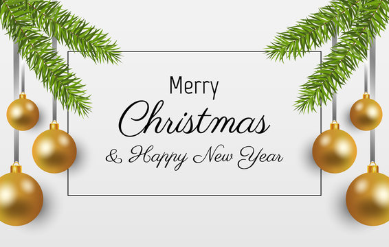 Merry Christmas and happy new year with balls on gray background. Vector illustration