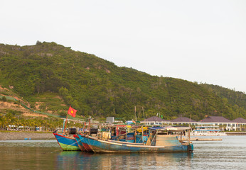 Fototapeta na wymiar Fishing boat on the sea in Vietnam