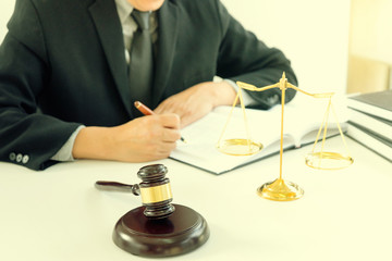 Judge lawyer gavel work in office with  balance