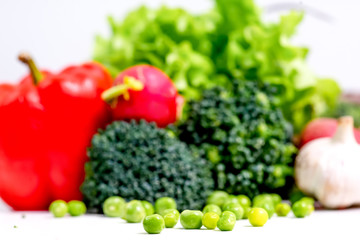 a fresh group of vegetables on white background