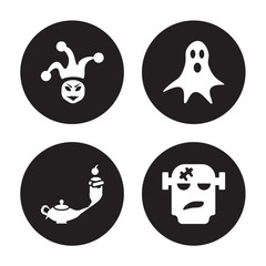 4 vector icon set : Joker, Genie, Ghost, Frankenstein isolated on black background