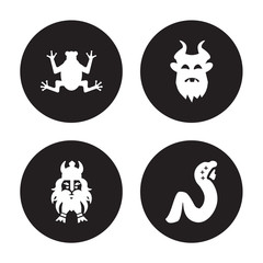 Obraz premium 4 vector icon set : toad, Dwarf, beast, rapunzel isolated on black background