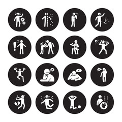 16 vector icon set : incomplete human, grateful great guilty happy good hungry hopeful horrible human isolated on black background