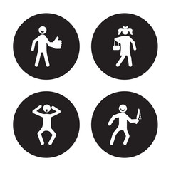 4 vector icon set : better human, bad beautiful awful human isolated on black background