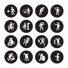 16 vector icon set : safe human, overwhelmed pained pissed off optimistic relaxed proud ready human isolated on black background