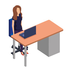 woman in the desk with laptop character