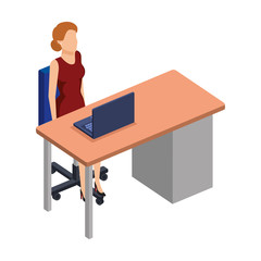 woman in the desk with laptop character