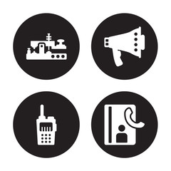 4 vector icon set : Morse code, Transmitter, Bullhorn, Contacts isolated on black background © CoolVectorStock