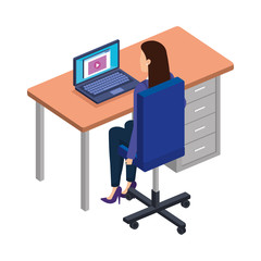 woman in the desk with laptop character