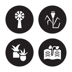 4 vector icon set : eco Turbine, Plant, Plug, Paper isolated on black background