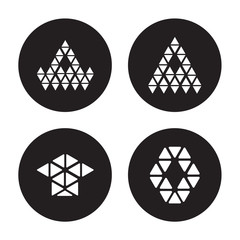 4 vector icon set : Polygonal jewel, house or home building, jet aircraft, hexagonal isolated on black background