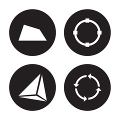 4 vector icon set : Trapezium, Tetrahedron, Transform, Synergy isolated on black background