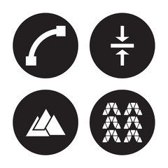 4 vector icon set : Closed Curve, Triple triangle, Vertical alignment, Triangular shapes forming waves isolated on black background