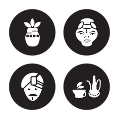 4 vector icon set : Kumbh kalash, indian Man, Kathakali, Tea isolated on black background