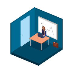 woman in the desk with laptop character