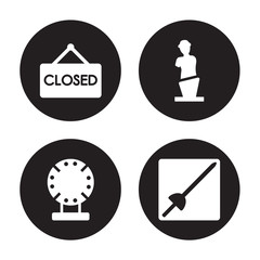 4 vector icon set : Closed, Porcelain, Venus de milo, museum Fencing isolated on black background