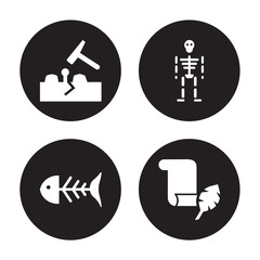 4 vector icon set : Geological, Fishbone, Skeleton, Papyrus isolated on black background