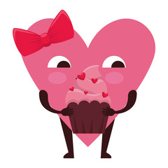 heart love female with cupcake kawaii character