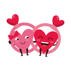 hearts love couple with rings kawaii characters