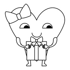 heart love female with gift kawaii character