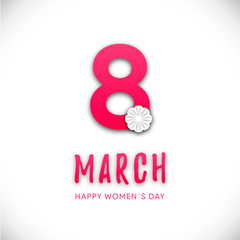 Fototapeta premium Postcard to March 8 in paper cut style on white background. Vector Illustration suitacle for brochures, postcards, advertisements, banners. Congratulations to the Women's Day.