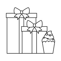 gifts boxes presents with cupcake