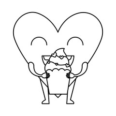 heart love with cupcake kawaii character