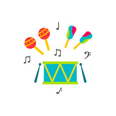 Vector illustration with music instriments isolated on white background in flat style