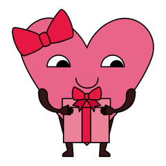 heart love female with gift kawaii character