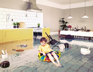 boy in the flooded room