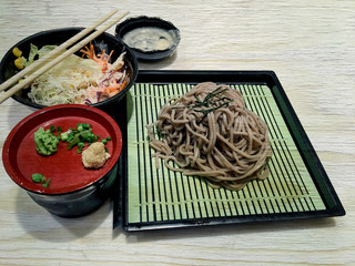 Noodle with wasabi and soup, spaghetti, pasta, Japanese food