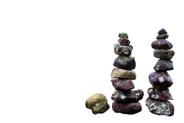 Stone pile beside the sea, Seashore with whole sea shells and rocks on sand, blue sea water and cloud sky