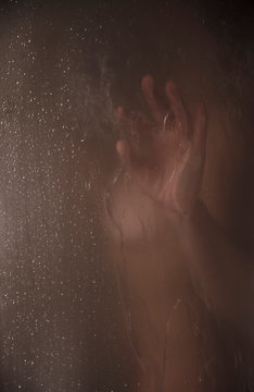  Woman In The Shower Through The Glass.