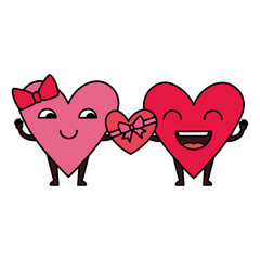 hearts love couple kawaii characters