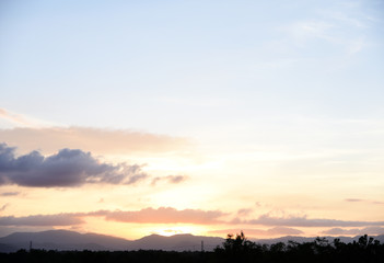 Yellow gold sky evening In tropical countries summer