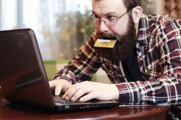 Fototapeta na wymiar male online card bearded