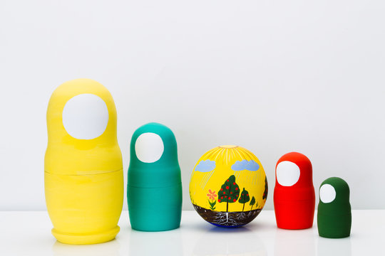 Wooden toys on a white background